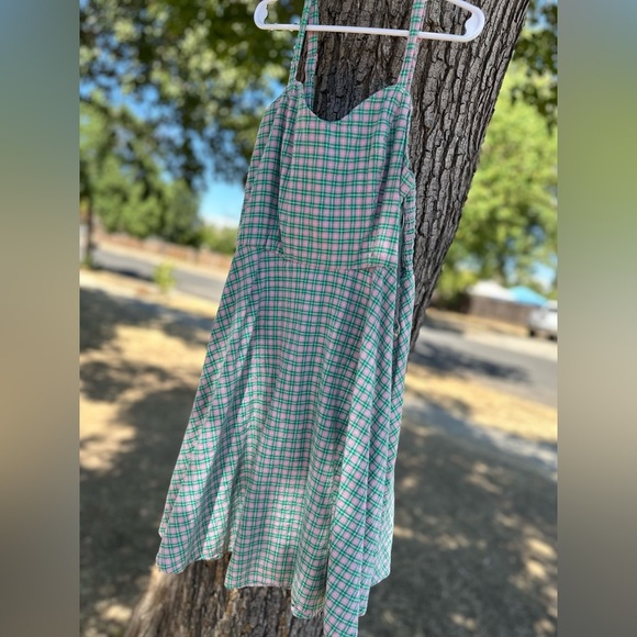 Arizona Jean Company Vibrant Mini Dress Y2K Green & Pink Plaid Vintage - Picture 2 of 8